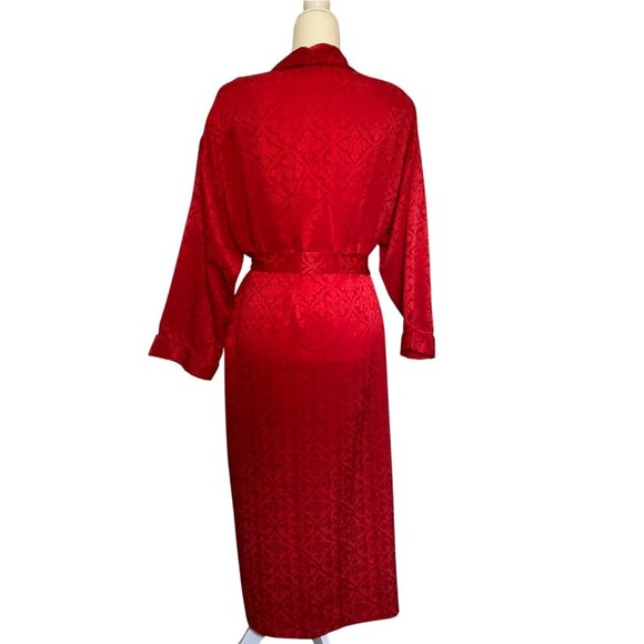 Vintage Natori II Long Red Satin Robe with Floral Embroidery - Picture 4 of 6